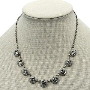 Monet Necklace Crystal Rhinestones Faceted Clear Silver Tone 17.5"